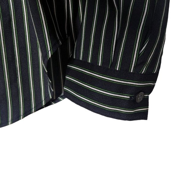 Ann Taylor long sleeve button front navy blue with white green stripes blouse XS - Picture 6 of 9